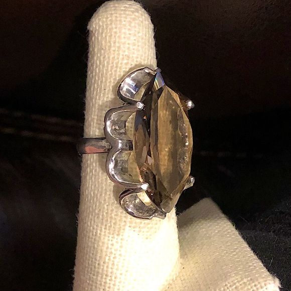 Faceted Smokey Quartz Faceted Tension Mount Vintage Sterling Silver Ring Sz 6 - Picture 11 of 16